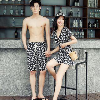 Couple Matching Floral Print Swim Dress / Shorts
