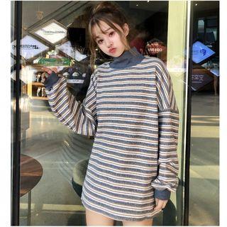 Mock Neck Stripe Pullover