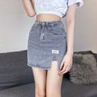 Washed Fitted Mini Denim Skirt