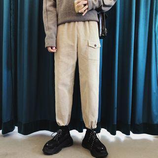 Straight Cut Corduroy Pants With Bungee Cord