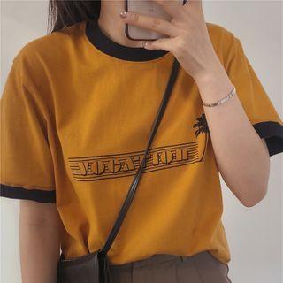 Short-sleeve Lettering Print T-shirt Tangerine - One Size