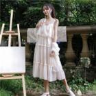 Light Jacket / Sleeveless Tiered Midi Dress