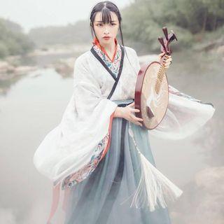 Hanfu Set: Light Jacket + Long-sleeve Top + Maxi Skirt