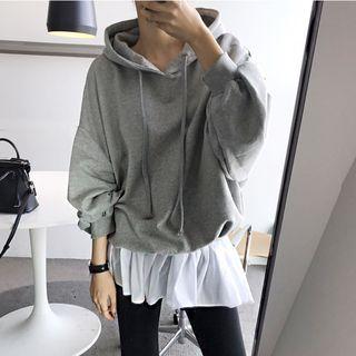 Mock Two-piece Hooded Long-sleeve Top