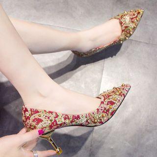 Block-heel Embroidered Wedding Pumps