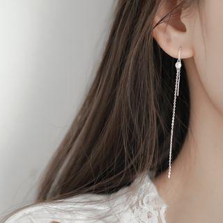 925 Sterling Silver Rhinestone Chain Fringed Earring 1 Pair - 925 Silver - As Shown In Figure - One Size