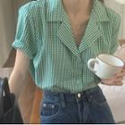 Short-sleeve Gingham Check Shirt Green & White - One Size