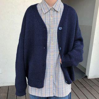 Plaid Shirt / Plain Cardigan