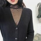 See-through Dot Top / Plain Slim-fit Long Cardigan