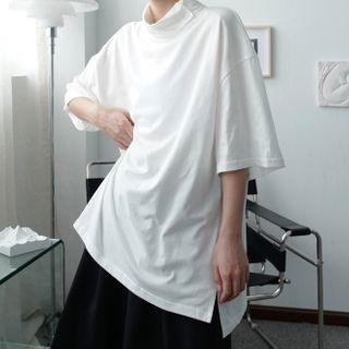 Mock-neck Drop Shoulder Oversize Top