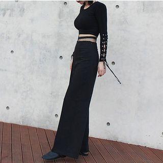 Lace Up Detail Long Sleeve Cropped Top