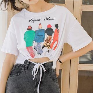 Printed Drawstring Short-sleeve T-shirt