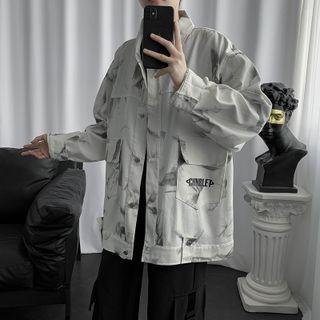 Printed Letter Oversize Button-up Jacket