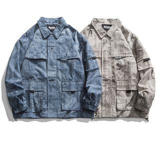 Lettering Print Denim Cargo Jacket