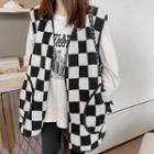 Faux Shearling Checker Print Vest Checker - Black & White - One Size