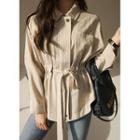 Tie-waist Zip-up Shirt Jacket