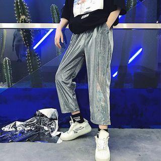 Cropped Iridescent Straight-cut Pants