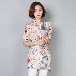 Short-sleeve Printed Long Shirt