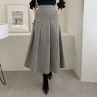 Herringbone Woolen Flared Long Skirt