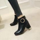 Chunky-heel Ring-accent Ankle Boots