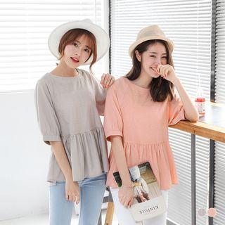 Cotton Lace Fluted Peplum Smock Top