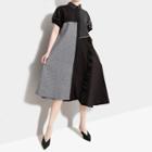 Short-sleeve Asymmetric Shirt Dress Black - One Size