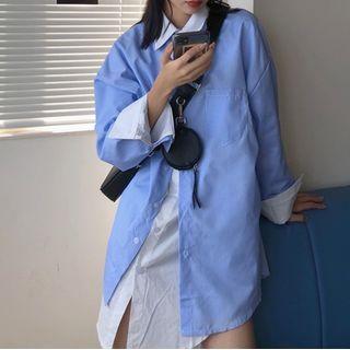 Mock Two Piece Shirt Blue & White - One Size