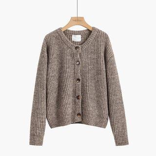 Round Neck Plain Cardigan Almond - One Size