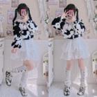 Sailor Collar Cow Print Fleece Sweatshirt