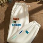 High-waist Embroider Lettering Straight-cut Pants