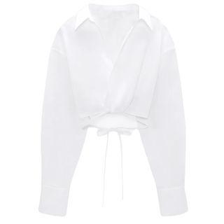 Long-sleeve Tie-strap Cropped Blouse