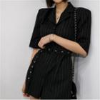 Short-sleeve Striped Playsuit Black - One Size