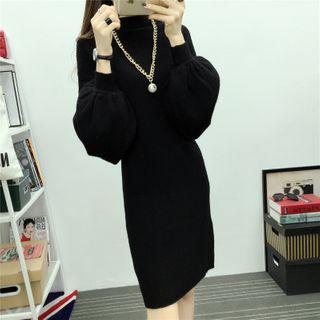 Batwing-sleeve Sweater Dress White - One Size