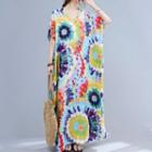 Elbow-sleeve Tie-dyed Maxi Dress Floral - White - One Size