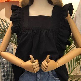 Sleeveless Square-neck Ruffle Trim Blouse