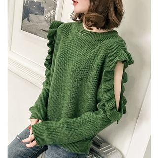 Cutout Frilled Trim Sweater