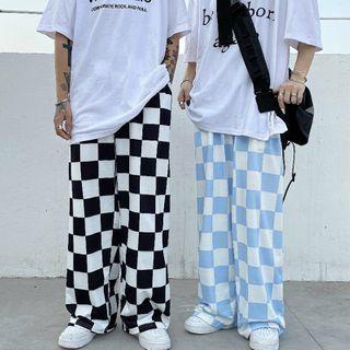 Checkerboard Wide-leg Pants