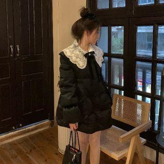 Lace Trim Padded Coat Black - One Size