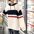 Letter Printed Striped Hooded Pullover