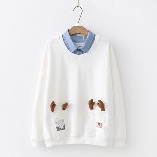 Mock Two-piece Deer Applique Sweatshirt