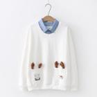 Mock Two-piece Deer Applique Sweatshirt