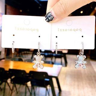 Non-matching Rhinestone Bear Dangle Earring