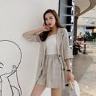 Set: Plaid Single-breasted Blazer + Shorts