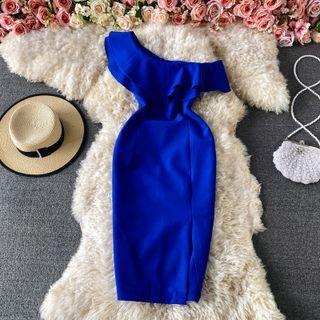 Ruffled Single-shoulder Bodycon Dress