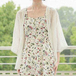 Embroidered Chiffon Jacket White - One Size