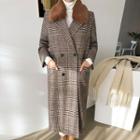 Wool Blend Glen Plaid Coat Brown - One Size