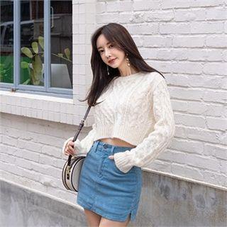 Wool Blend Cropped Cable-knit Top