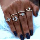 Set Of 6: Alloy Star Ring (assorted Designs) Set Of 6 - Gold - One Size