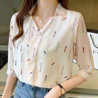 Puff-sleeve Lettering Blouse