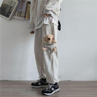 Bear Accent Drawstring-cuff Sweatpants